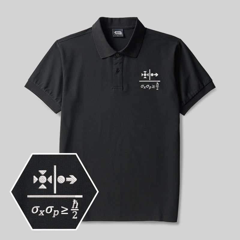 Besticktes Poloshirt mit dem Geek-Design zum Unschärfeprinzip