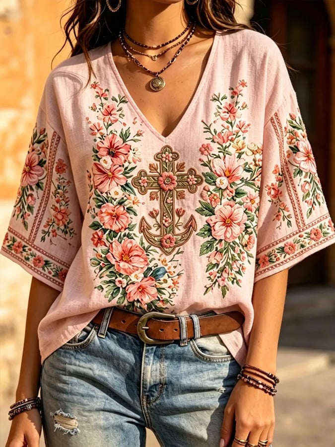 Top de mujer con estampado de cruces florales