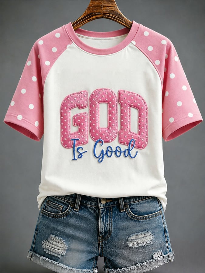 Damen T-Shirt mit Gott-ist-gut-Aufdruck und Raglanärmeln
