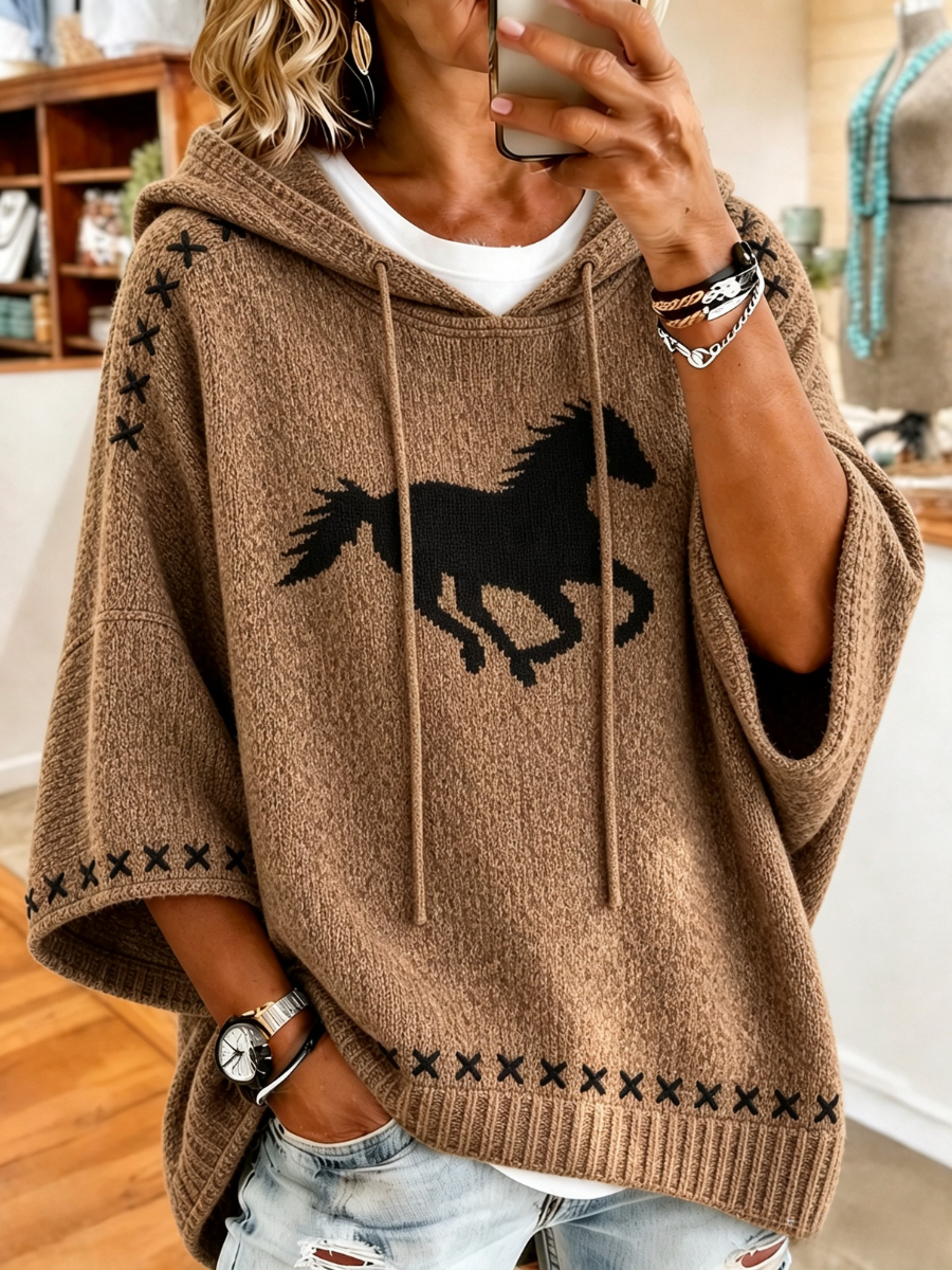 Sweat à capuche pour femme style rétro western imprimé animalier