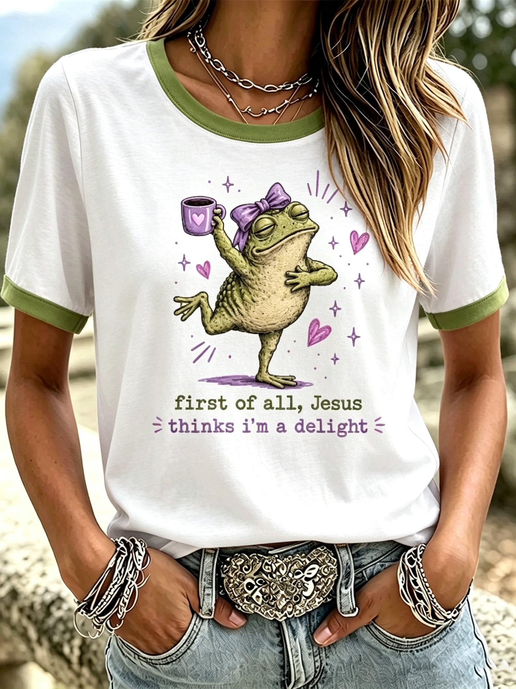 Damen-T-Shirt mit „Jesus Thinks I'm A Delight“-Aufdruck, lässig