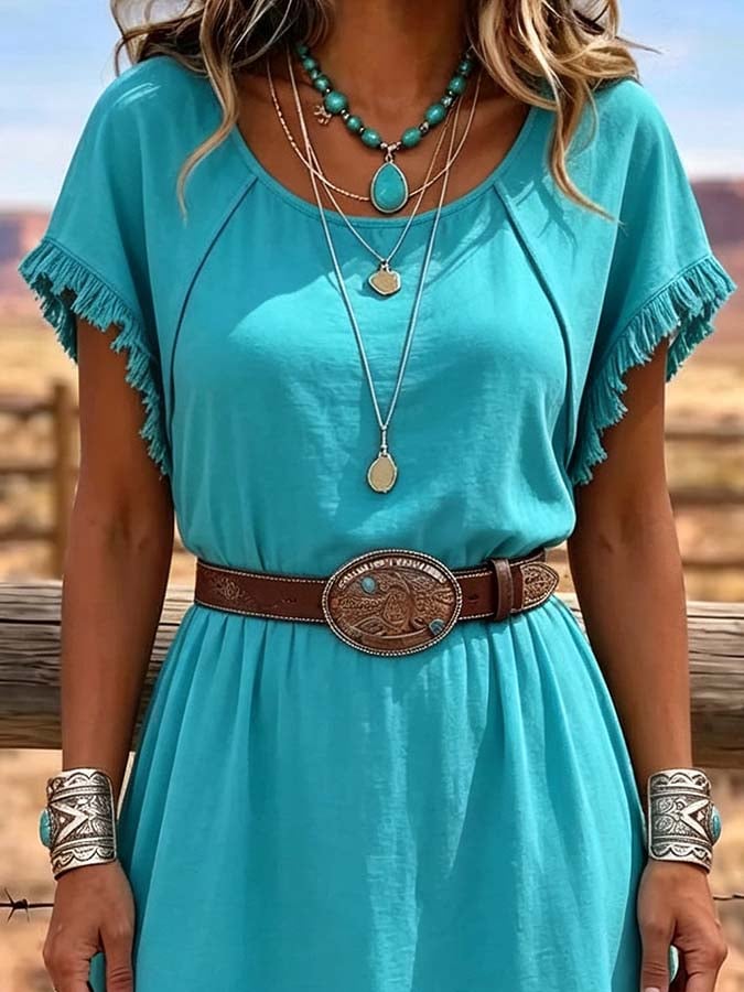 Women'S Casual Tassel Patchwork Dress