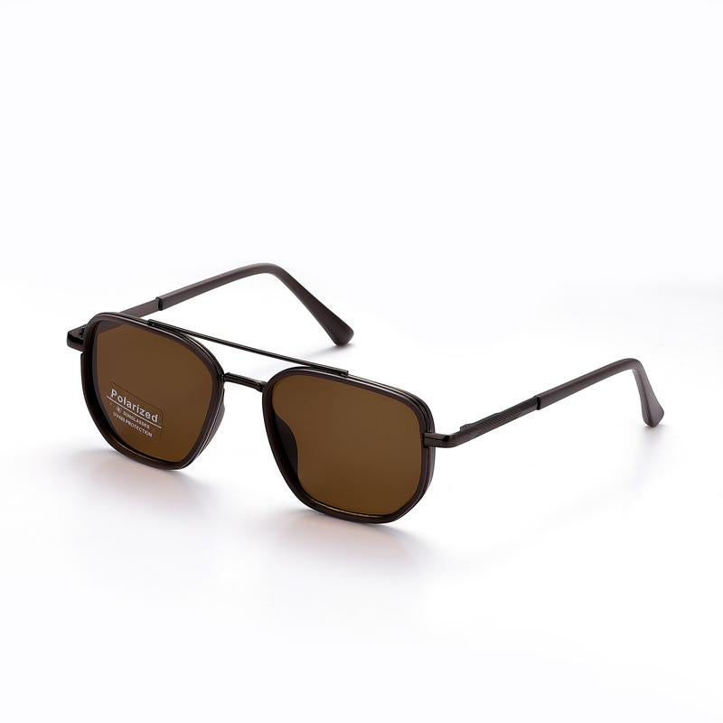 Men’s Geometric Double-Bridge Polarized Sunglasses – Retro Metal Frame Shades