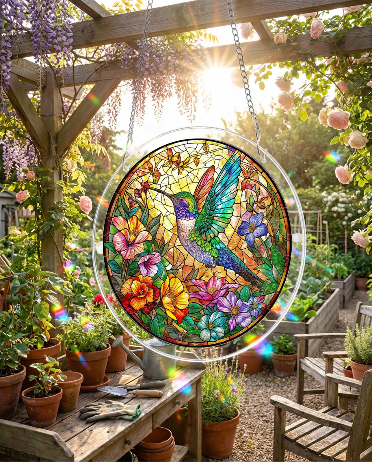 Acrylic Jigsaw Puzzle Suncatcher - Hummingbird Bloom