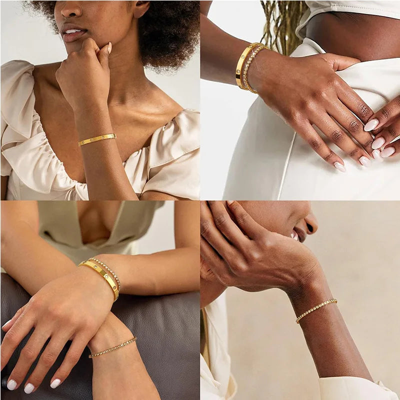 Tennis Chain Bracelet Cuff Set
