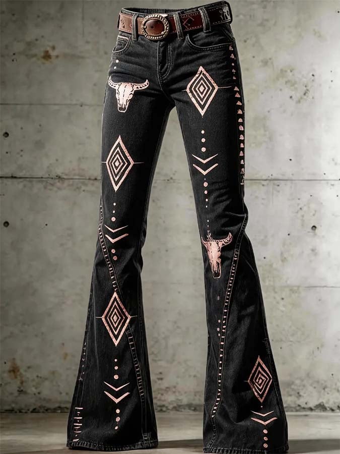Women'S Casual Retro-Print Trousers
