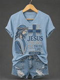 Damen Retro Jesus Der Weg Die Wahrheit Das Leben Glaube Print T-Shirt