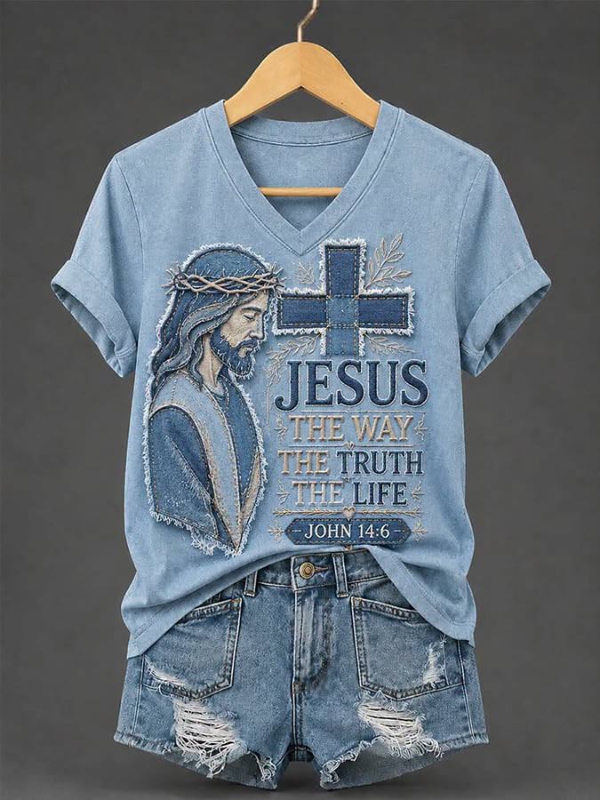 Damen Retro Jesus Der Weg Die Wahrheit Das Leben Glaube Print T-Shirt