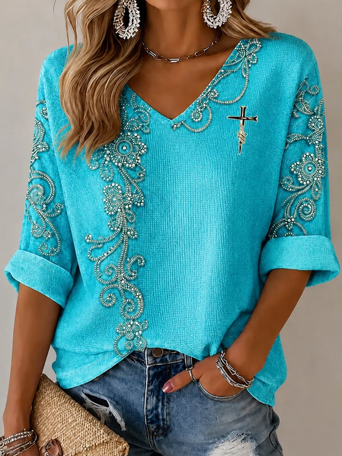 Camiseta de mujer de estilo western retro con estampado de fe