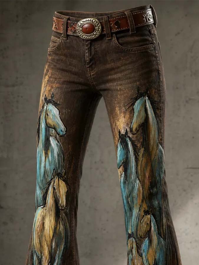 Women'S Casual Retro-Print Trousers