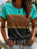 Women'S Western Cross Geometric Round Neck T-Shirt