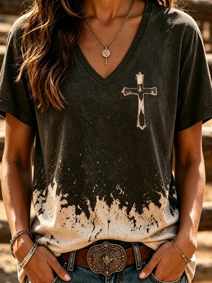 Damen Retro T-Shirt mit Western-Stil und Glaubens-Print