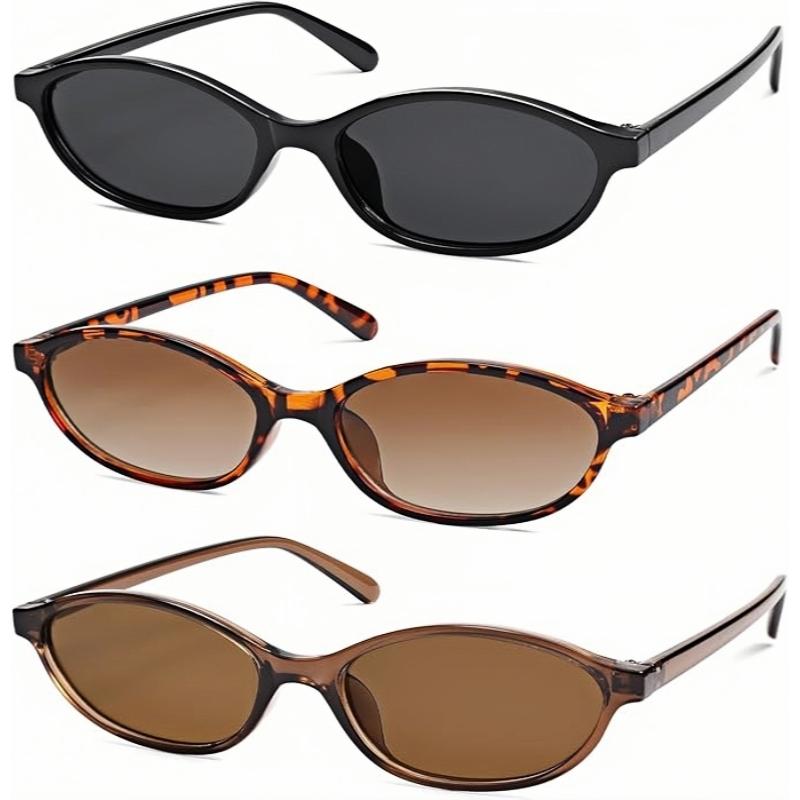 3-Pack Retro Y2K Oval Sunglasses for Women – Slim 90s UV Protection Shades