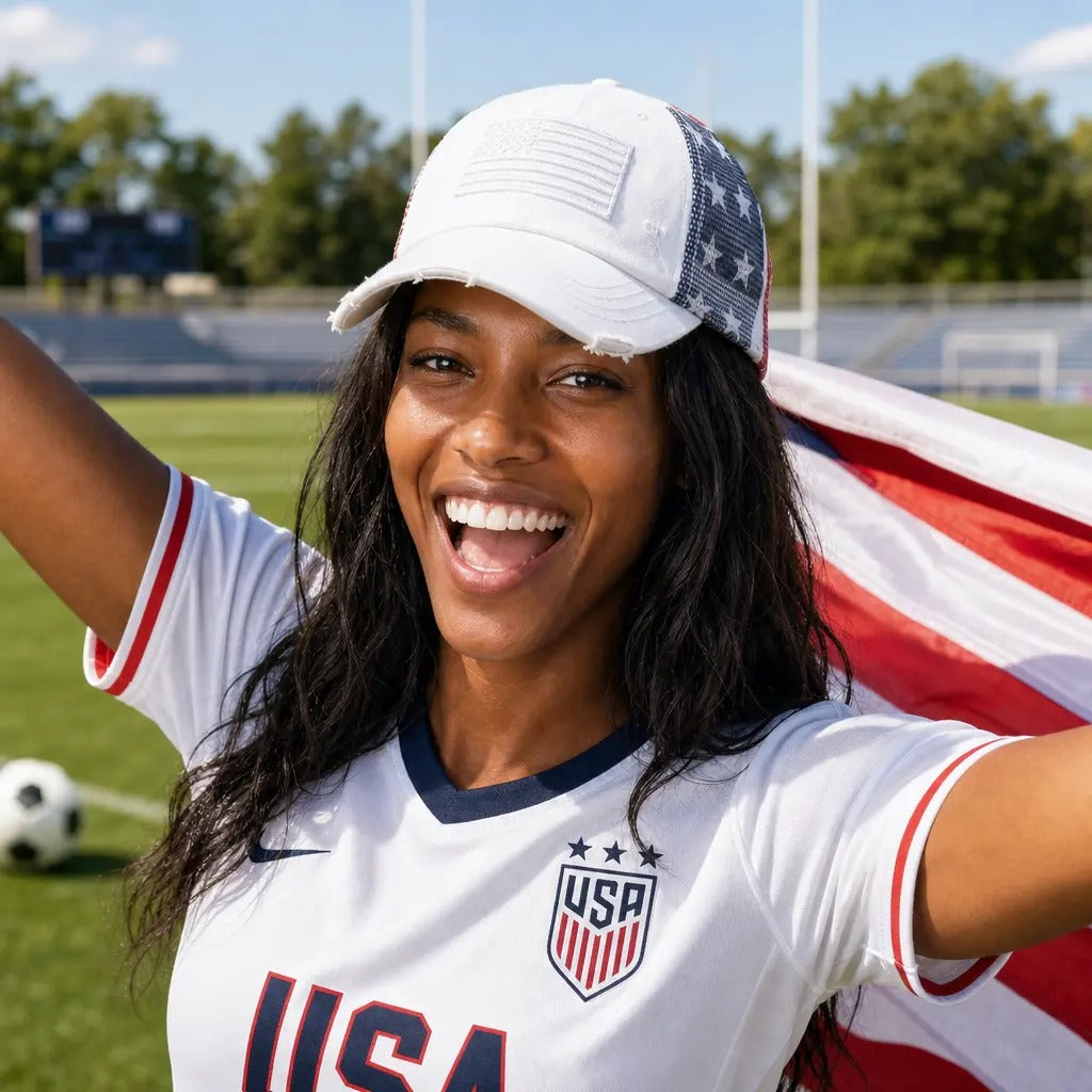 Women's American Flag Cotton Baseball Cap with Criss-Cross Back