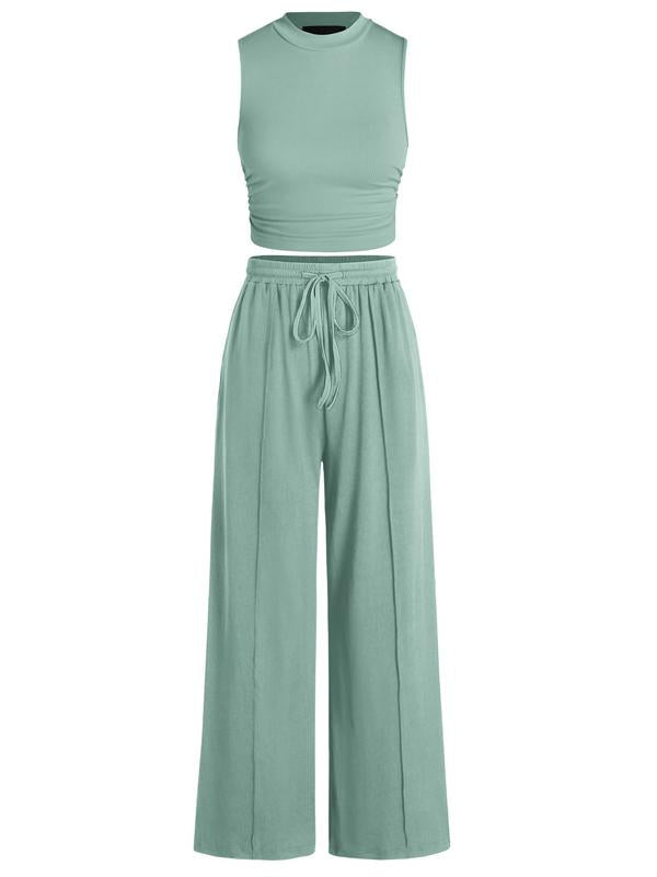 Ribbed Crop Top & Wide-Leg Pants Set
