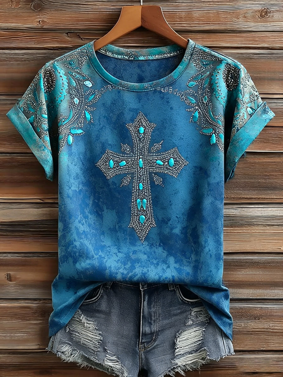 Camiseta informal de estilo western retro y de fe para mujer