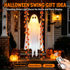 🎃 Limited Halloween Sale 👻✨LED Hanging Ghost Swing Decoration, 5FT Remote Controlled Halloween Outdoor Hanging Decor