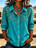 Women's Vintage-Style Western Print Shirt