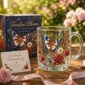 Freedom Blooms Patriotic Butterfly Floral Glass Mug Gift Set