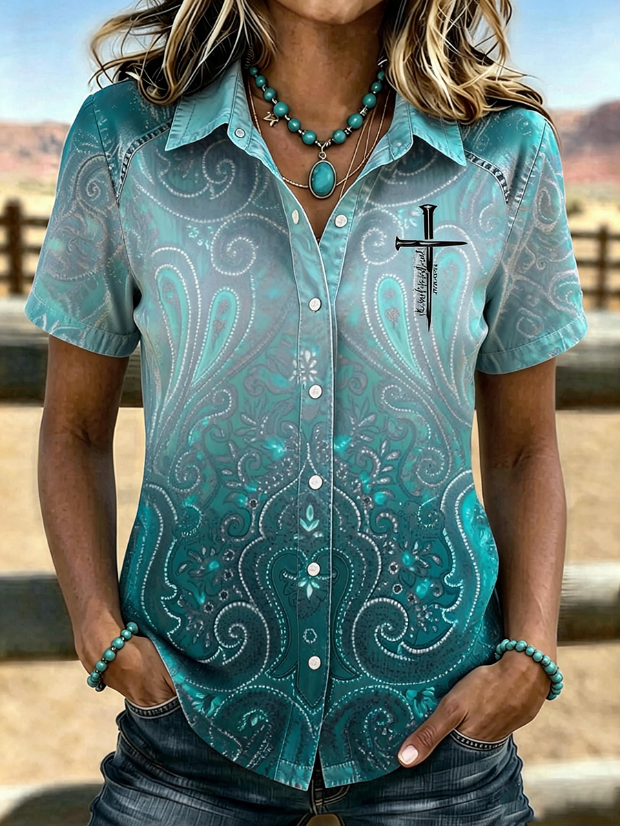 Women's Retro Western Faith Printed Shirt