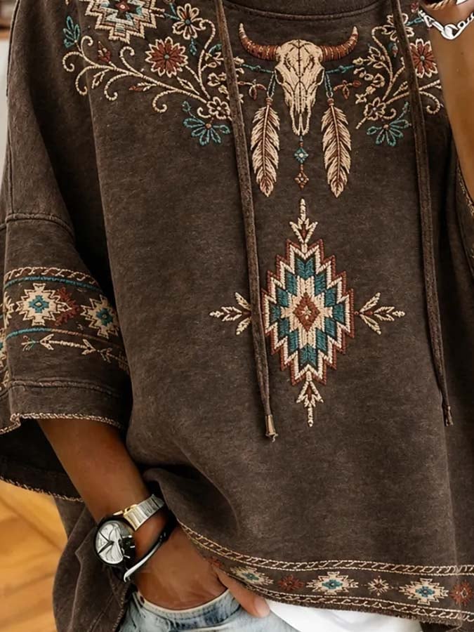 Women'S Casual Retro Print Top