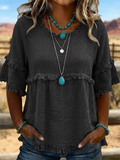 Damen Retro Art Fransen Casual Western Hemd aus Baumwolle und Leinen