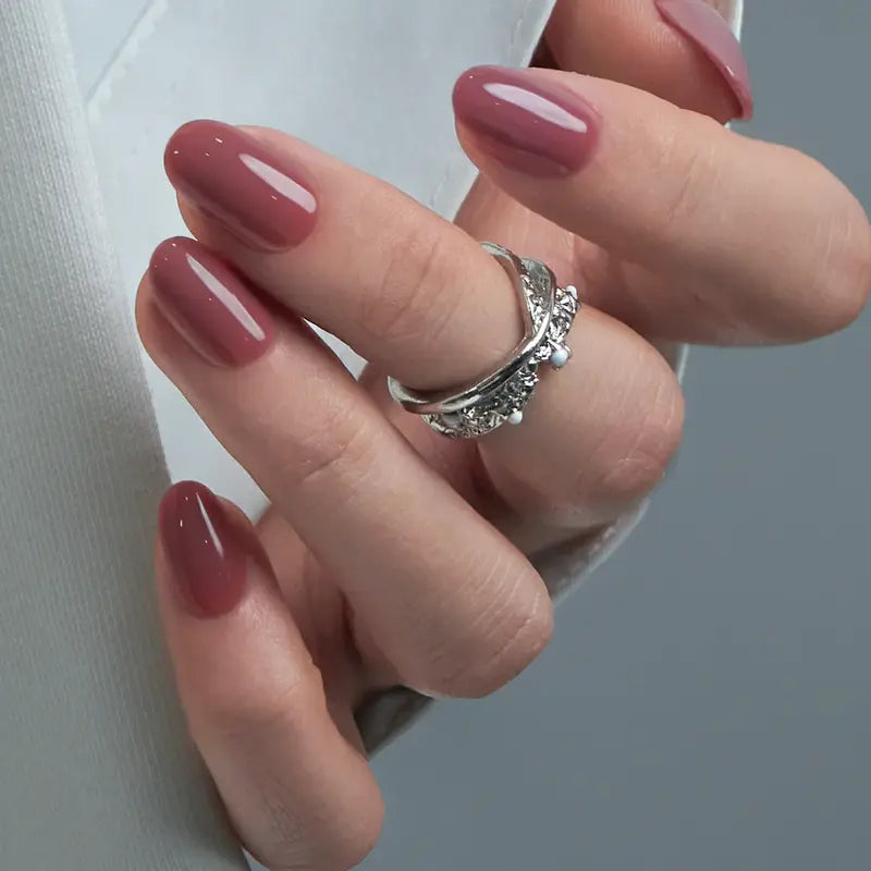 30-Piece Blush Glossy Press-On Nails – Short Natural Everyday Manicure