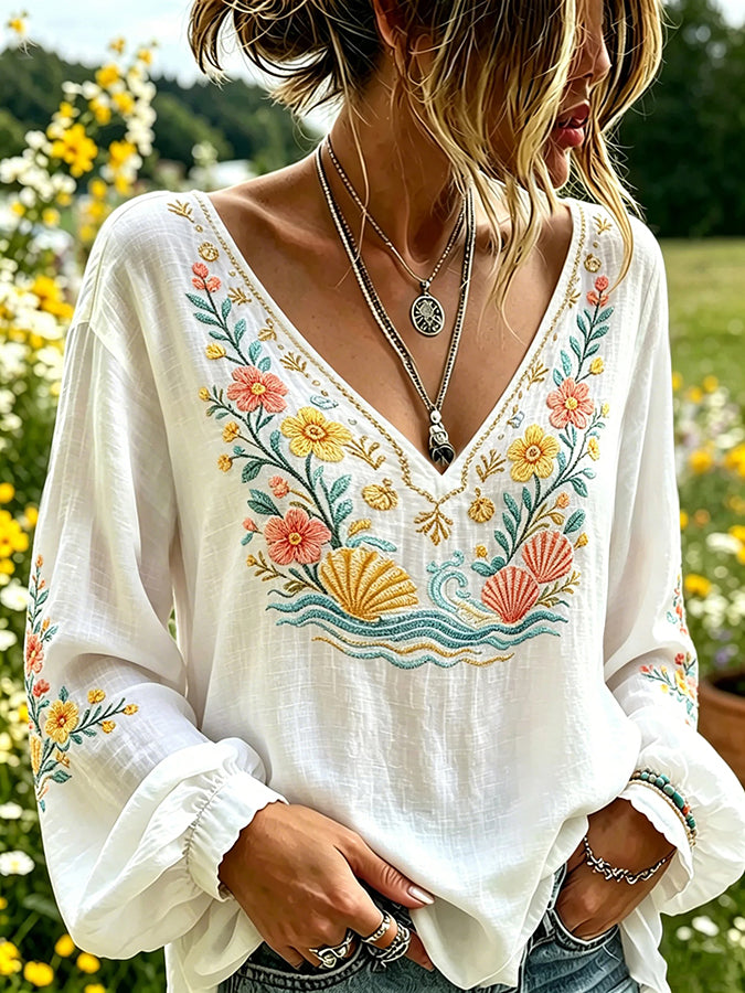 \Women's Plants Flowers Print Casual V-Neck Top