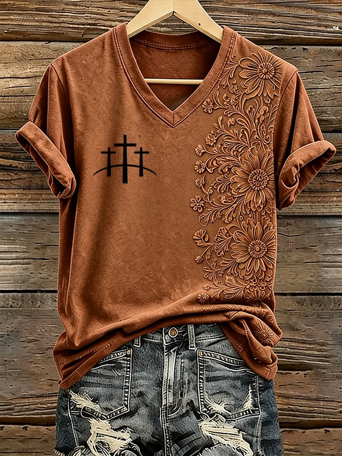 Women's Retro Western Style Faith Print T-shirt