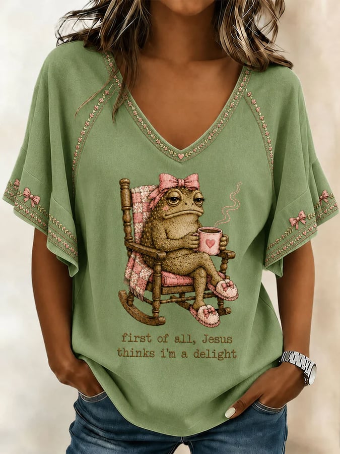 Camiseta casual estampada de mujer con la frase «Jesús cree que soy linda»