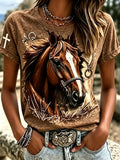 Women'S Western Style Cross Round Neck T-Shirt