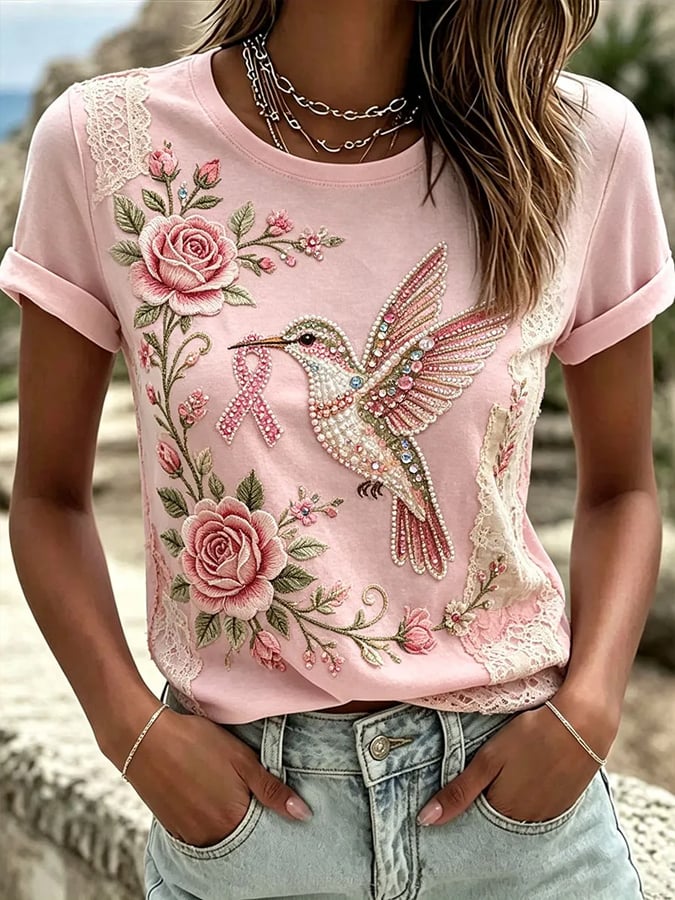 Women's Breast Cancer Awareness Graphic Casual T-Shirt