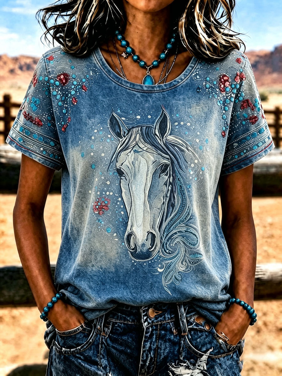 Women'S Retro Western Style Printed T-Shirt