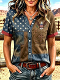 Women's Western-style vintage shirt with flag pattern