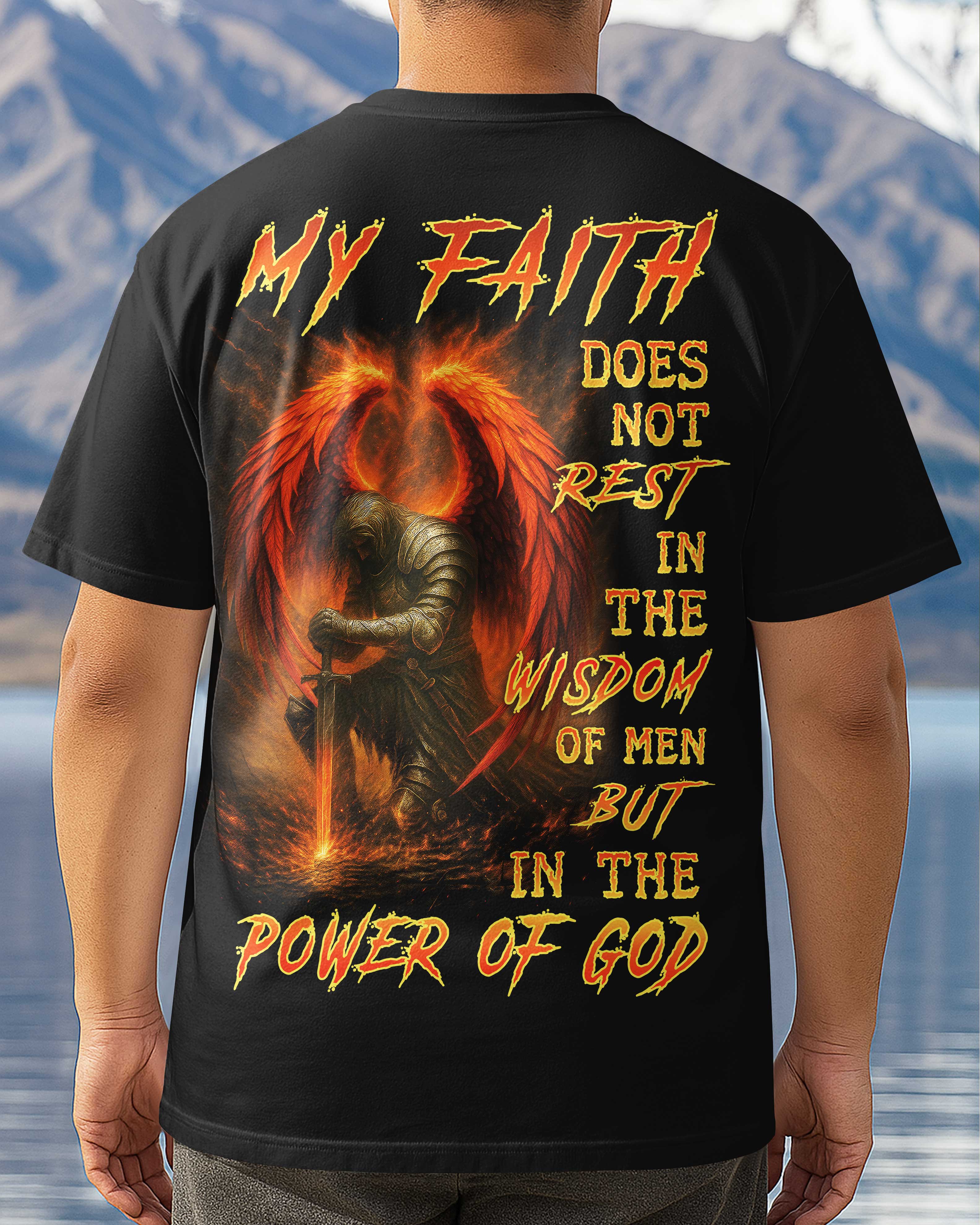 Mein Glaube ruht nicht ganzflächiges T-Shirt