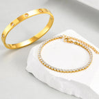 Tennis Chain Bracelet Cuff Set