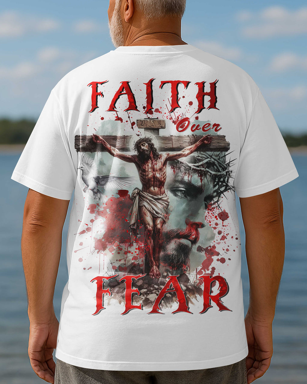 Ganzflächiges T-Shirt „Glaube statt Angst“