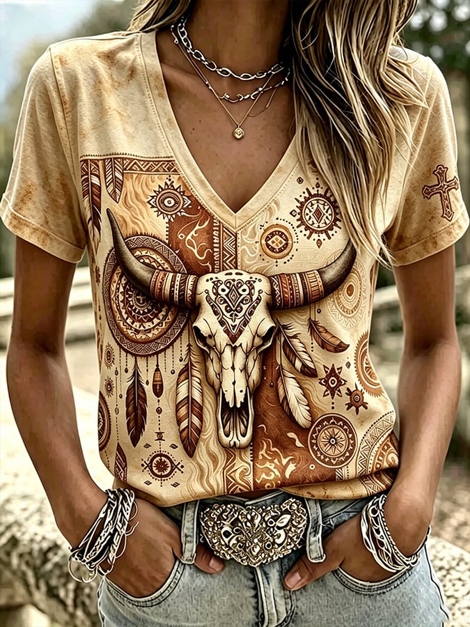 Women's Retro Western Style Faith Print T-shirt