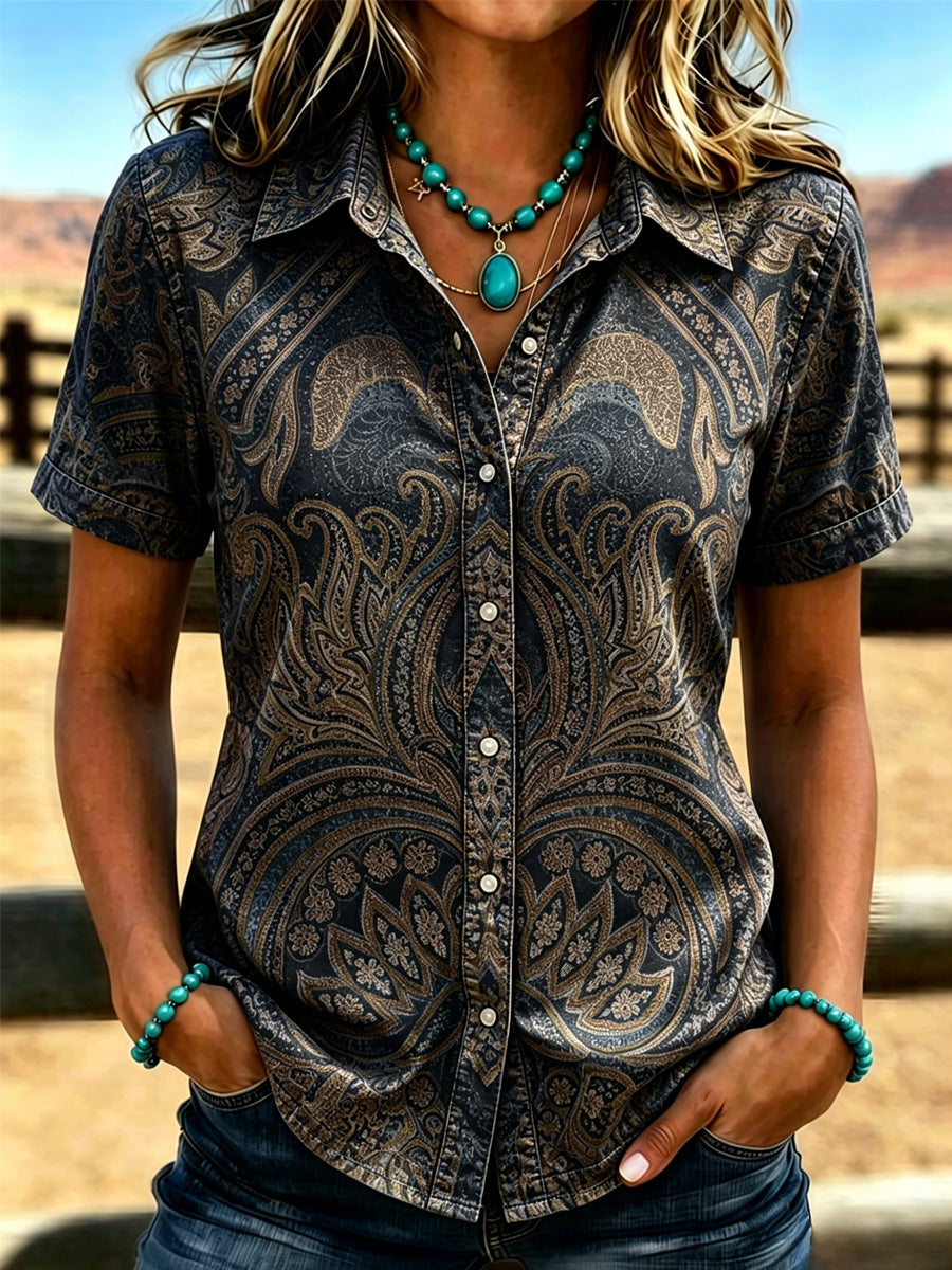 Camisa de mujer de estilo vaquero con estampado retro