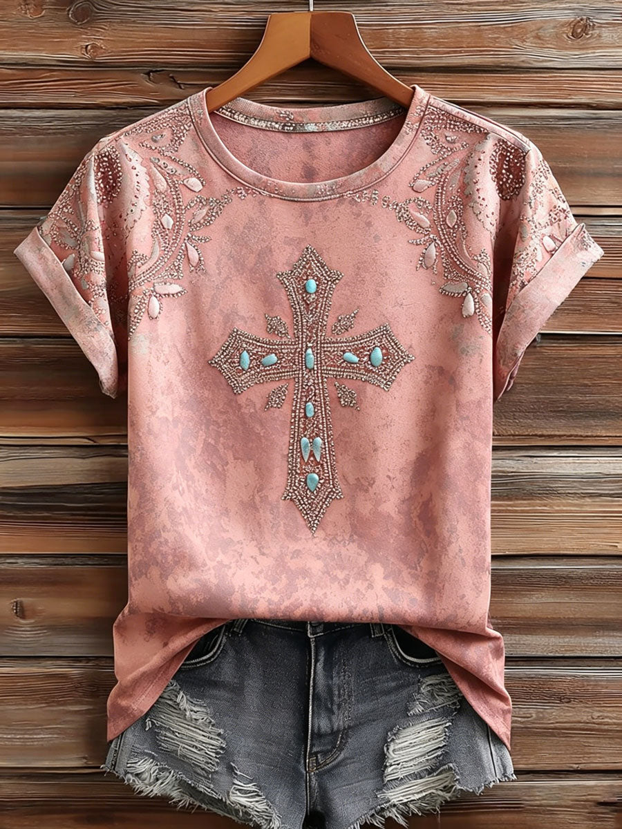 Camiseta informal de estilo western retro y de fe para mujer