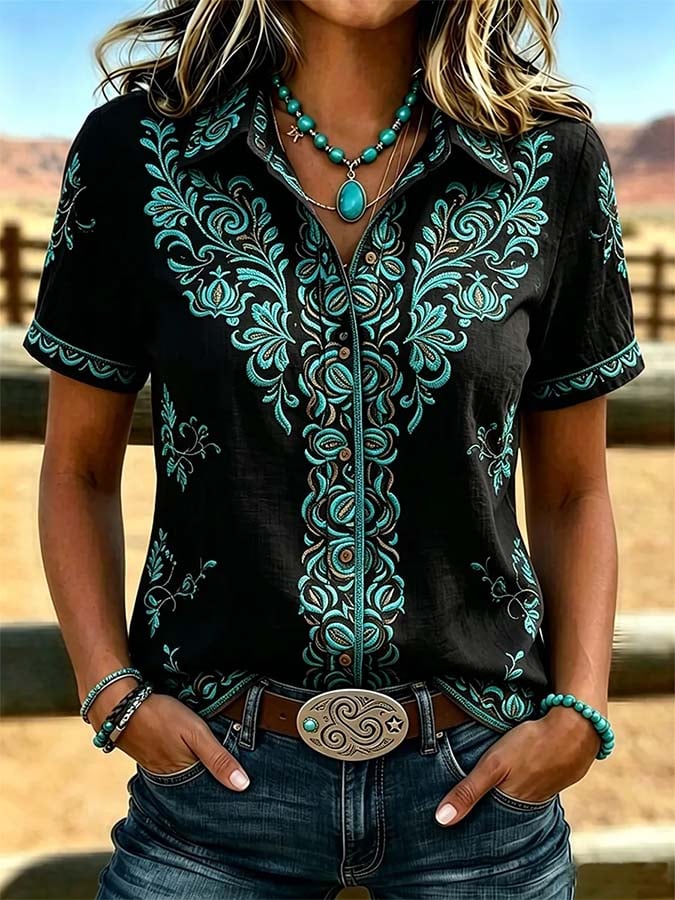 Camisa casual retro de mujer con estampado