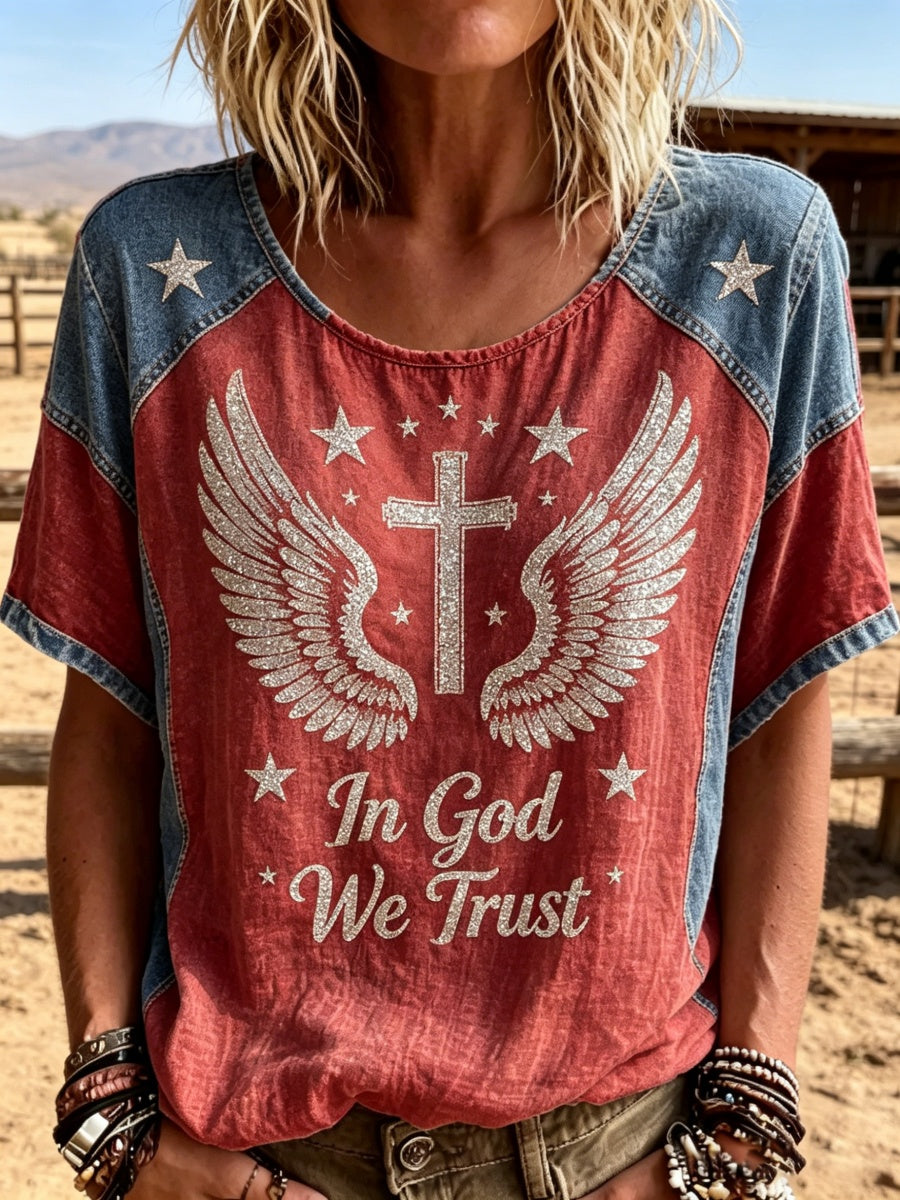Top de mujer de estilo vaquero con estampado de fe