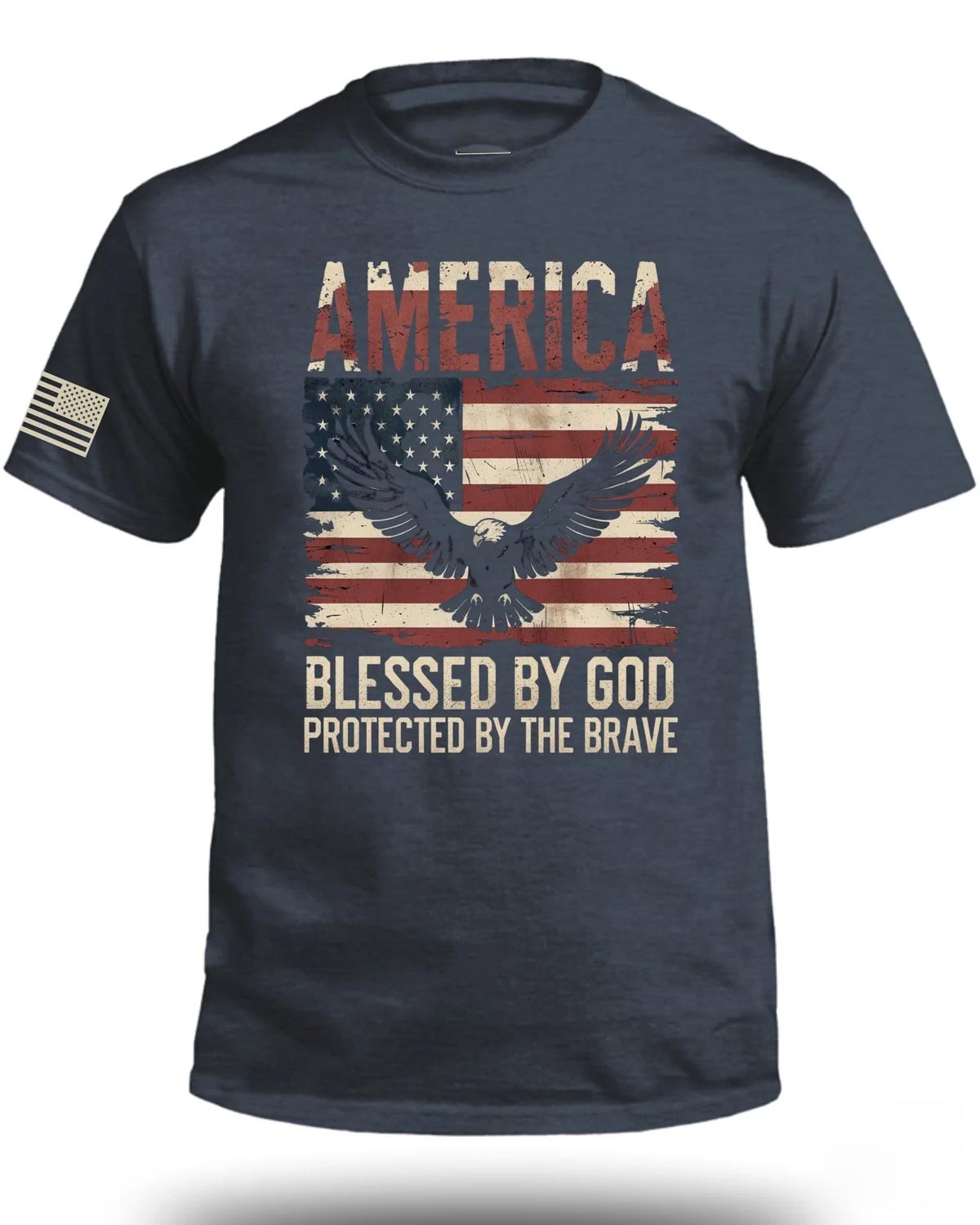 AMERICA Blessed By God Protected By Brave Front T-Shirt