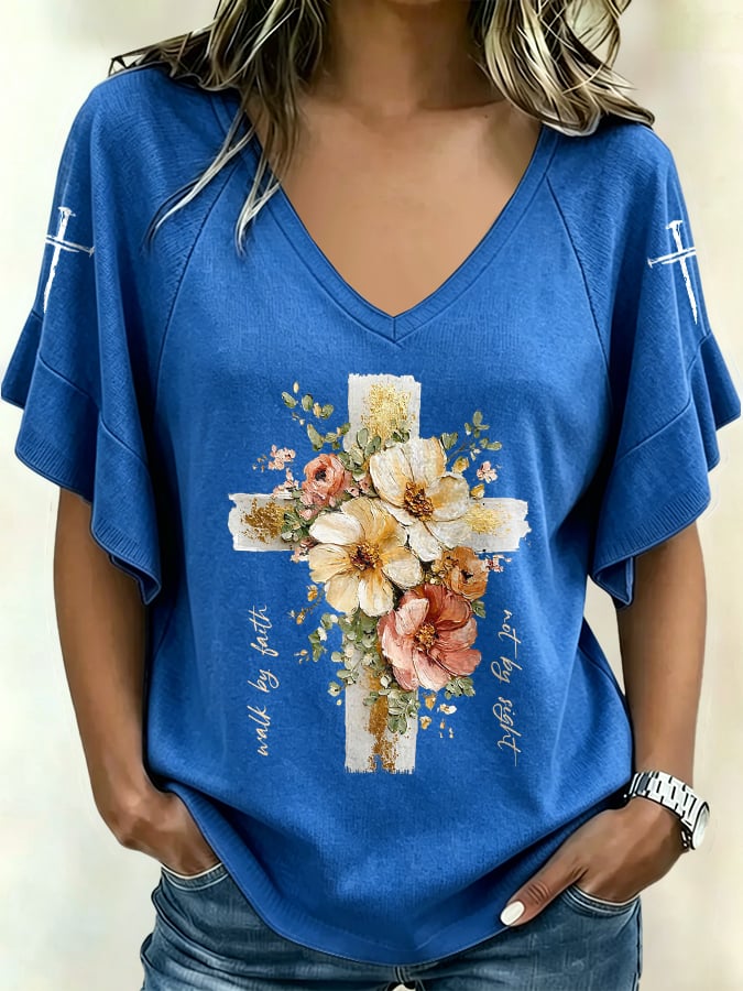 Women's Walk By Faith Not By Sight Print Casual T-shirt
