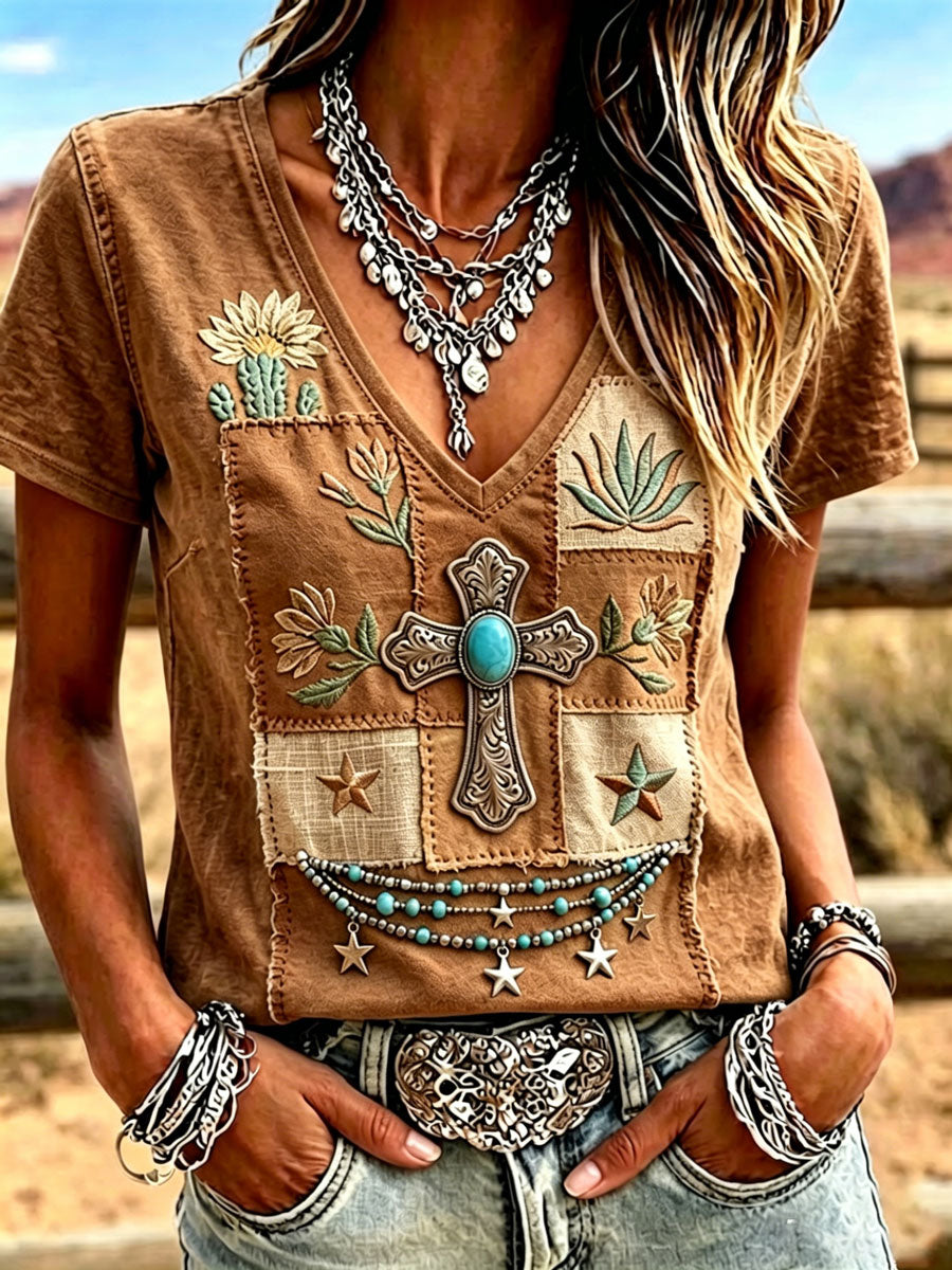Camiseta informal de estilo western retro y de fe para mujer