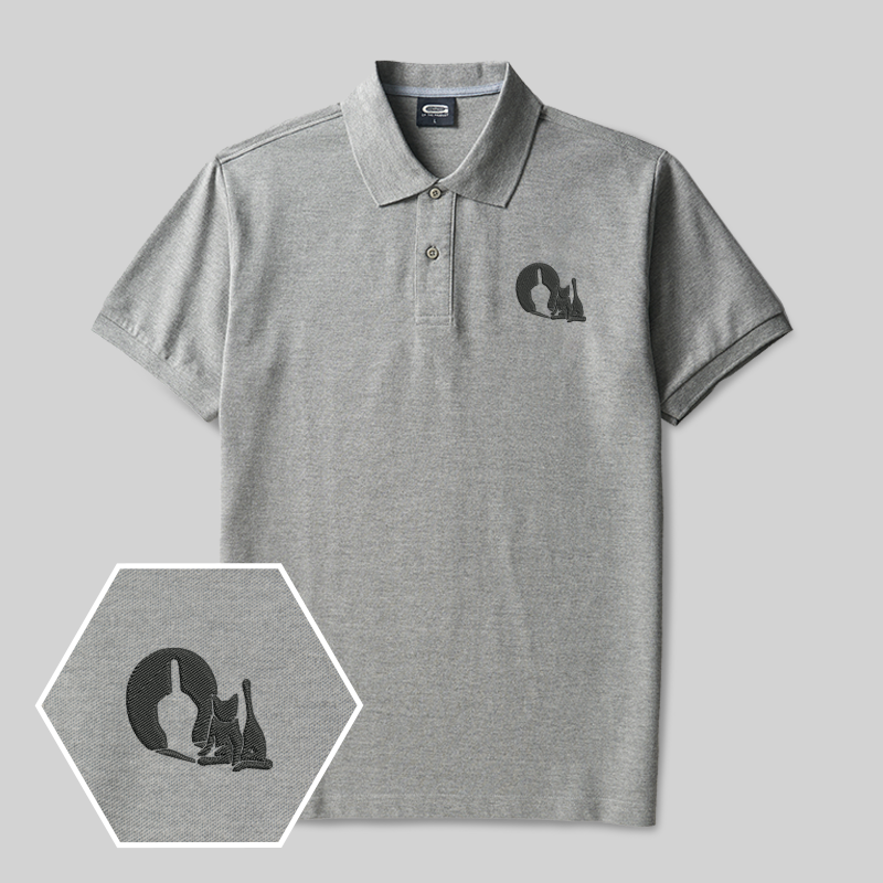 Look the Cat Geek Embroidered Polo Shirt