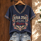 Women’s USA 250 Freedom Emblem V-Neck T-Shirt
