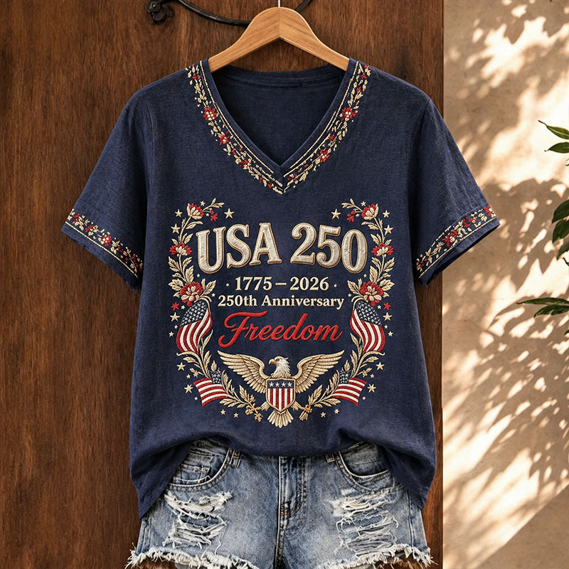 Women’s USA 250 Freedom Emblem V-Neck T-Shirt