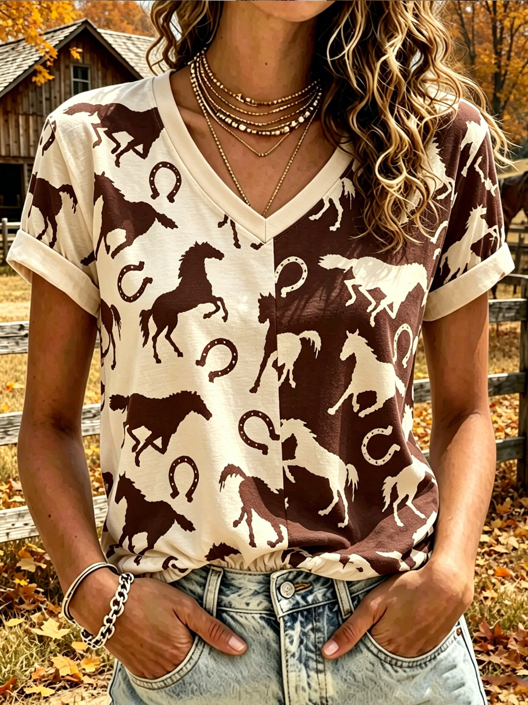 Women's Vintage Western-Style Printed Casual Top