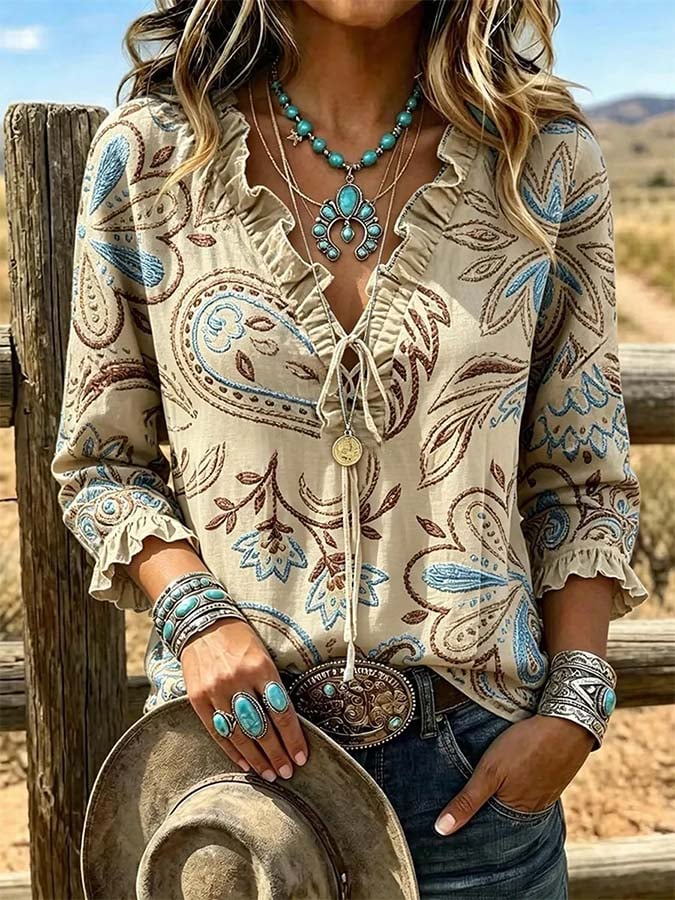 Women'S Casual Retro Print Top